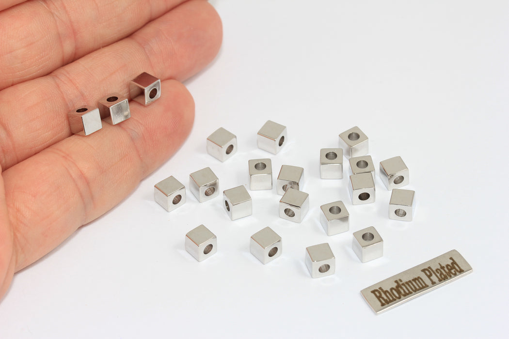 4 mm Rodyum Kaplamalı Küp Boncuklar, Ara Boncuklar, Küpler, MTE470