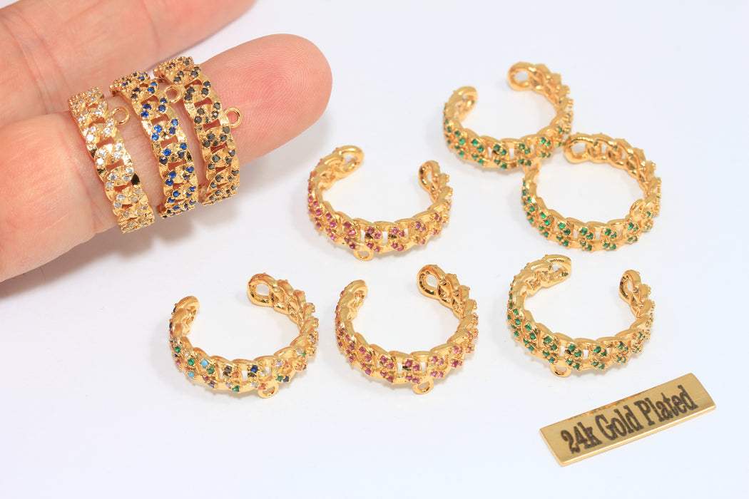 16-17 mm 24 Ayar Parlak Altın Zincir Yüzükler, Mikro Taşlı Zincir Yüzük, MLS690