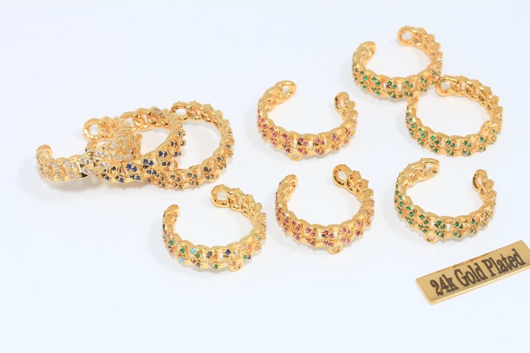 16-17 mm 24 Ayar Parlak Altın Zincir Yüzükler, Mikro Taşlı Zincir Yüzük, MLS690