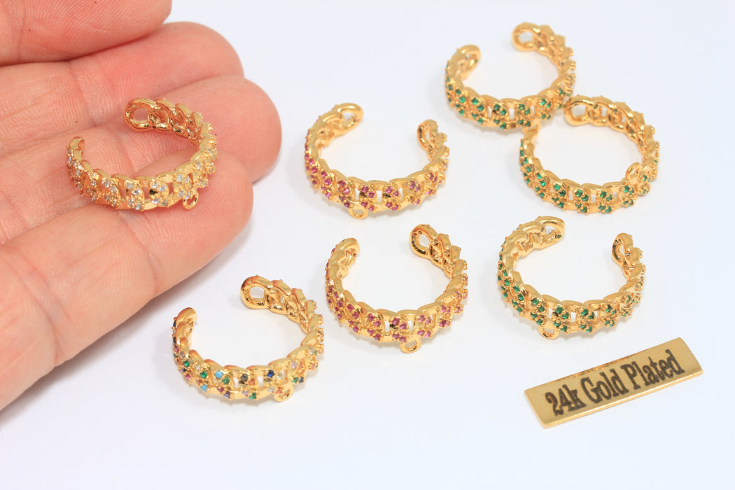 16-17 mm 24 Ayar Parlak Altın Zincir Yüzükler, Mikro Taşlı Zincir Yüzük, MLS690