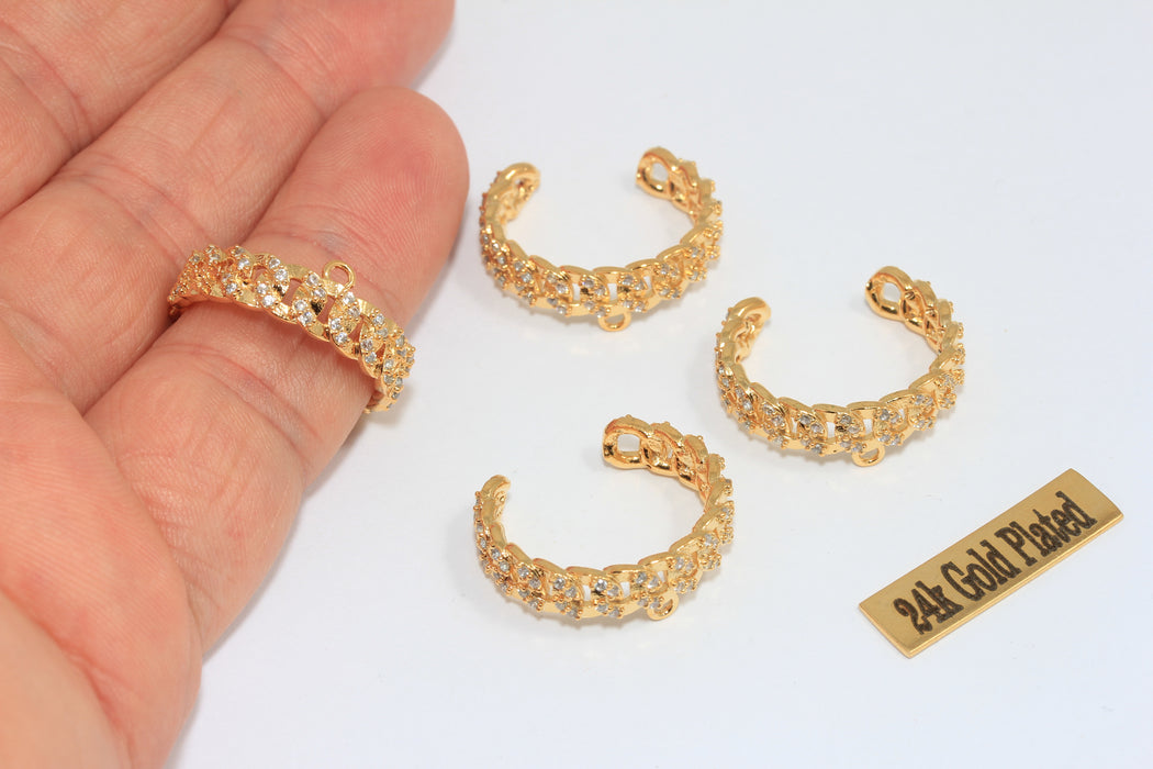 16-17 mm 24 Ayar Parlak Altın Zincir Yüzükler, Mikro Döşeme Zincir Yüzük, FNL65