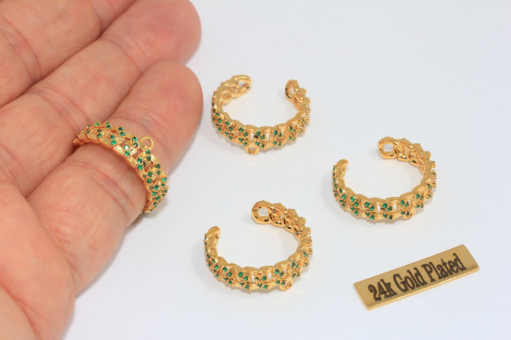 16-17 mm 24 Ayar Parlak Altın Zincir Yüzükler, Mikro Taşlı Zincir Yüzük, MLS736