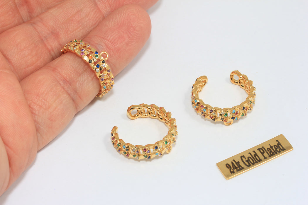 16-17 mm 24 Ayar Parlak Altın Zincir Yüzükler, Mikro Taşlı Zincir Yüzük, MLS690