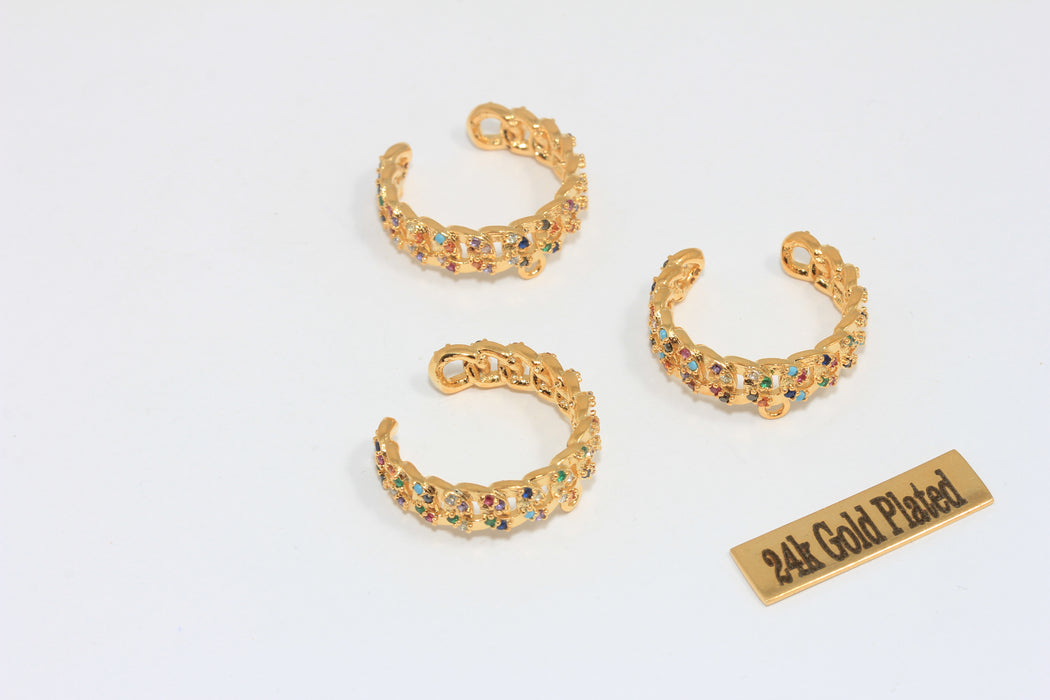 16-17 mm 24 Ayar Parlak Altın Zincir Yüzükler, Mikro Taşlı Zincir Yüzük, MLS690