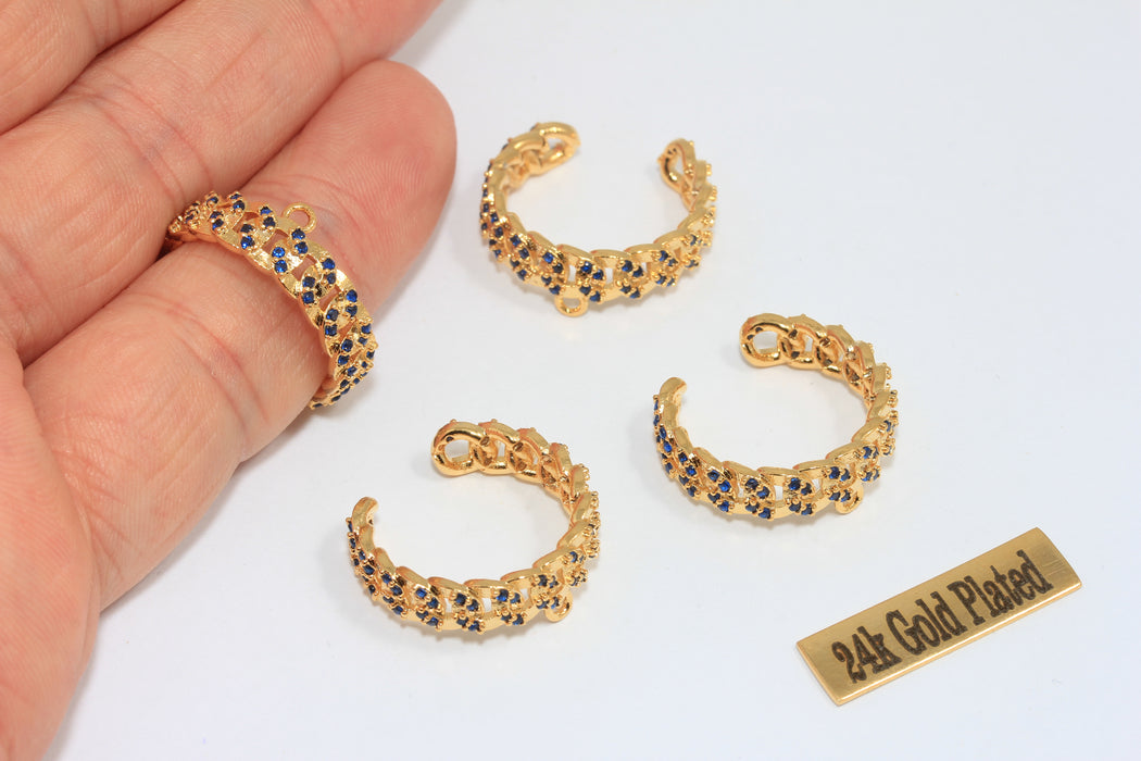 16-17 mm 24 Ayar Parlak Altın Kaplama Zincir Yüzükler, Mikro Döşeme Zincir Yüzük, Lacivert Taş Yüzükler, Altın Kaplama Ayarlanabilir Yüzükler, MLS692