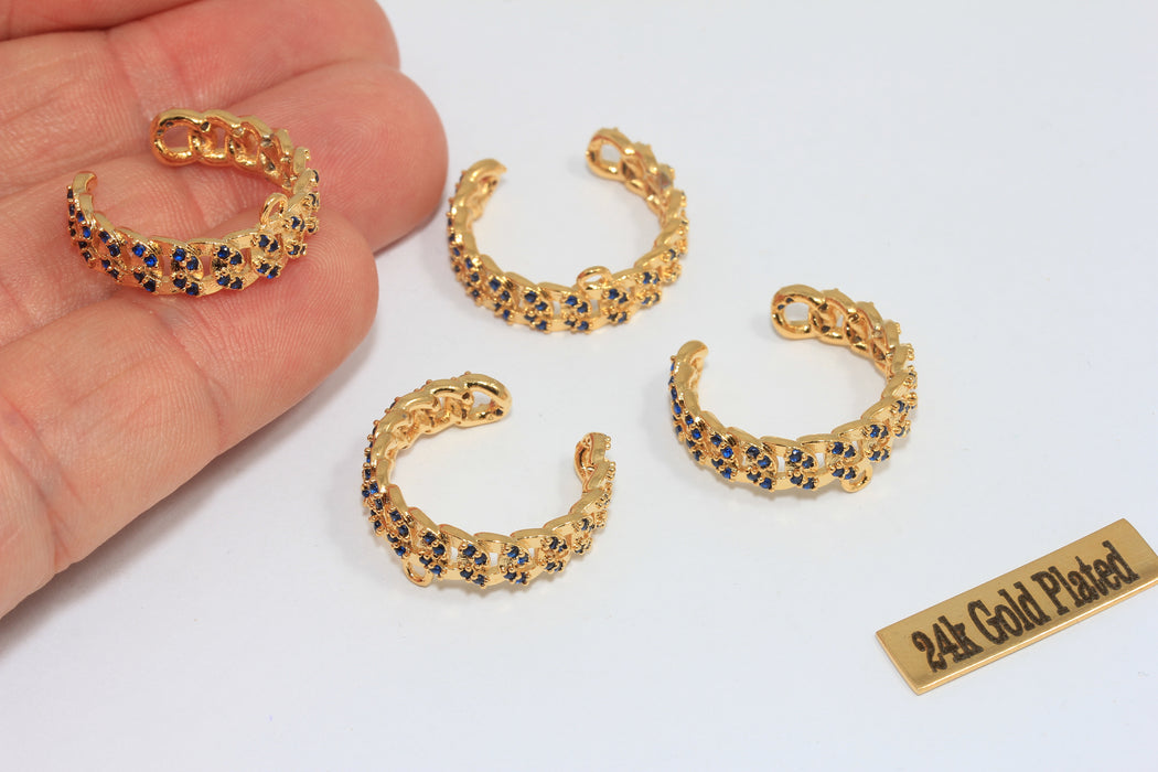 16-17 mm 24 Ayar Parlak Altın Kaplama Zincir Yüzükler, Mikro Döşeme Zincir Yüzük, Lacivert Taş Yüzükler, Altın Kaplama Ayarlanabilir Yüzükler, MLS692