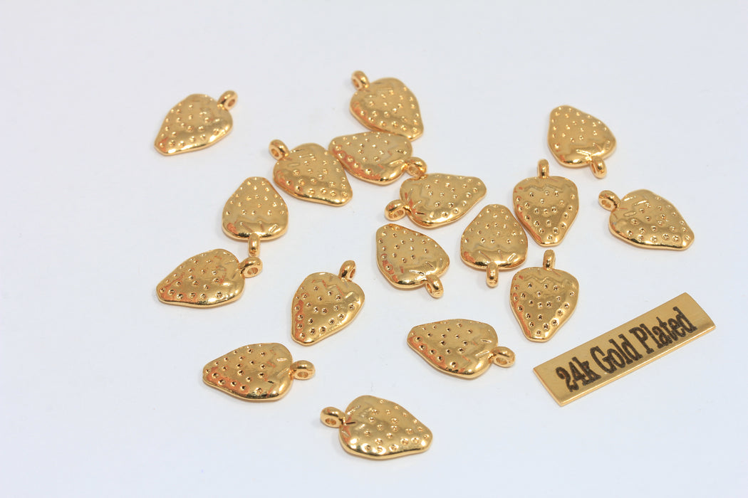 8x15mm 24k Shiny Gold Strawberry Charms, Fruit Charms, MLS73