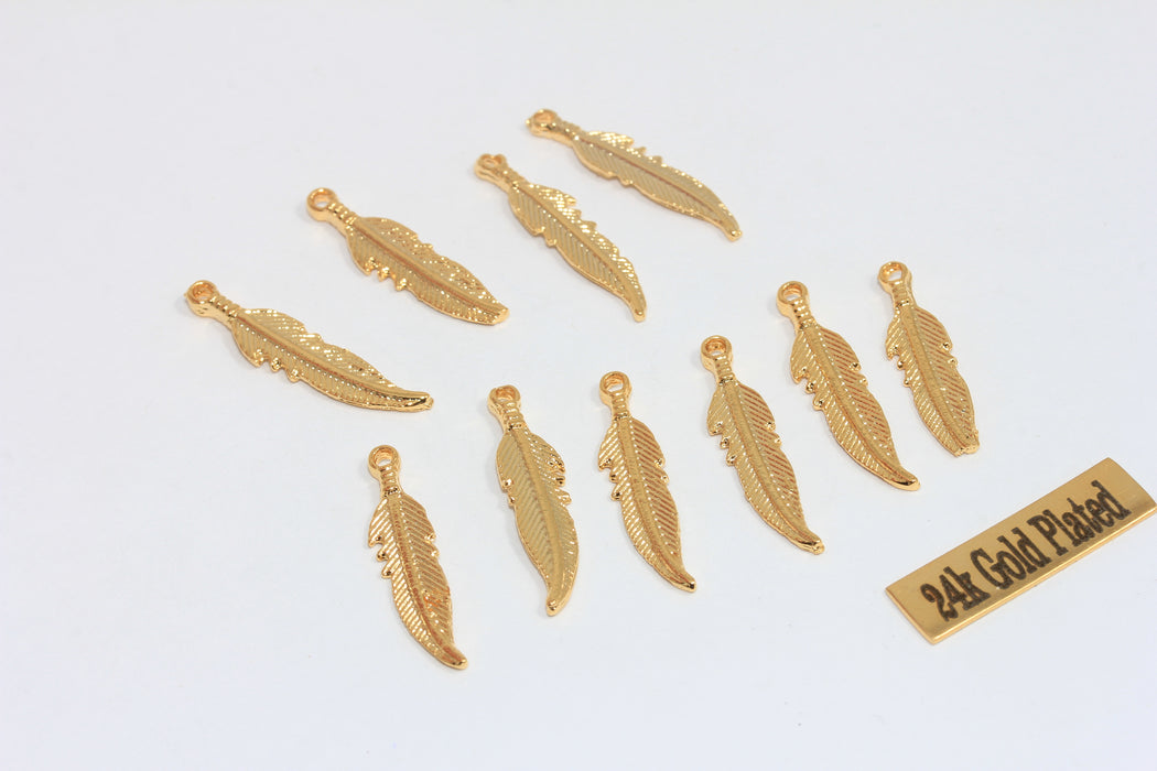 Ciondoli a foglia in oro lucido 24k da 6x26 mm, ciondolo a foglia, oro MLS307