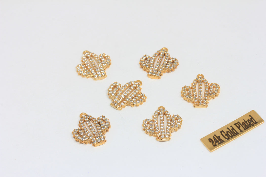 15x17mm 24k Shiny Gold Cactus Charm, Micro Pave, MLS154