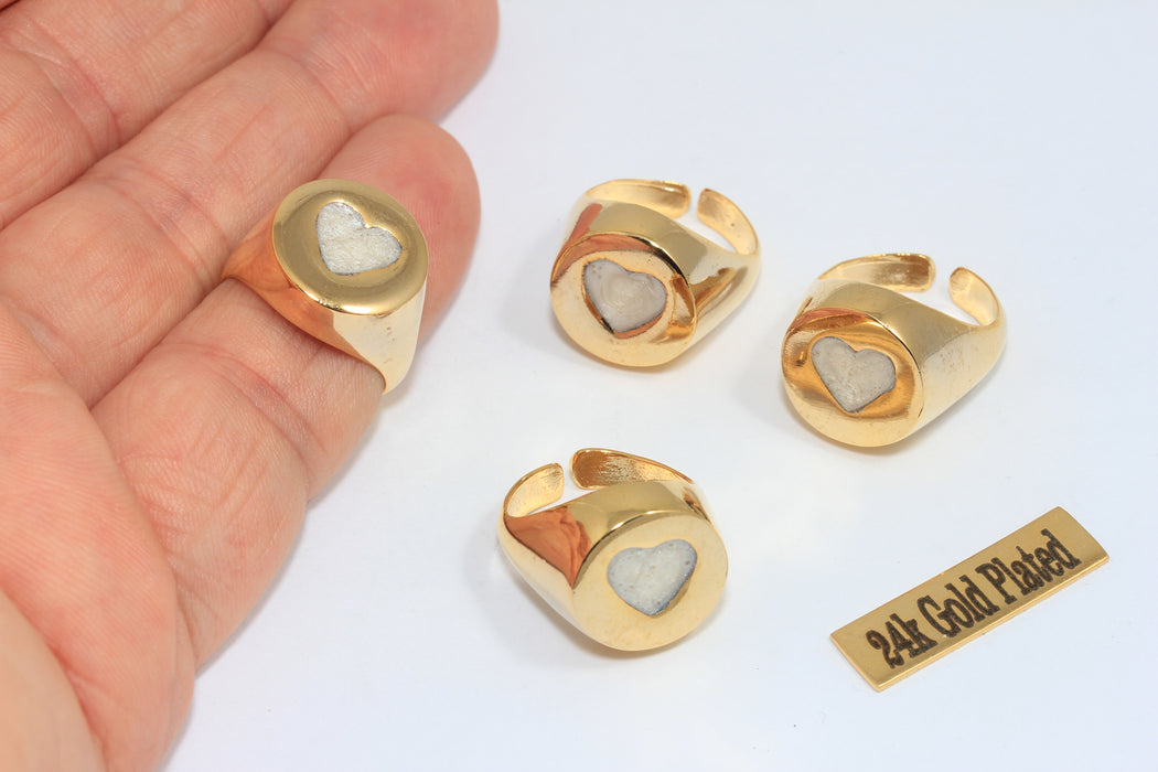 24 Ayar Parlak Altın Kalp Yüzükler, Mine Kalp Yüzük, Ayarlanabilir MLS144