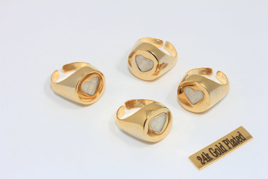 24 Ayar Parlak Altın Kalp Yüzükler, Mine Kalp Yüzük, Ayarlanabilir MLS144