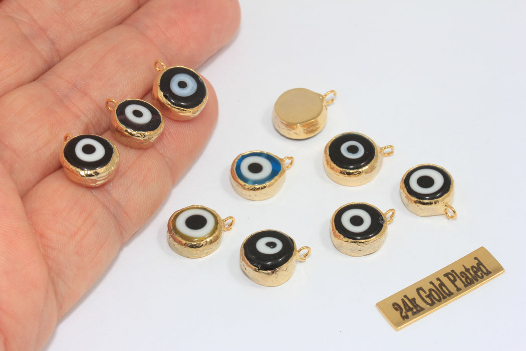 Perline anti-malocchio in oro lucido 24k da 11x14 mm, anti-malocchio nero, MLS247