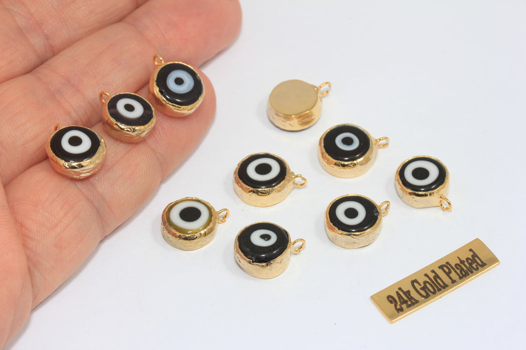 Perline anti-malocchio in oro lucido 24k da 11x14 mm, anti-malocchio nero, MLS247