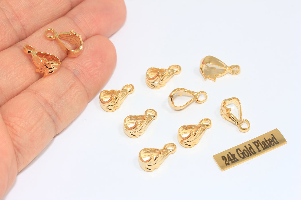 6x10mm 24 Ayar Parlak Altın Kolye Ucu, Sıkıştırma Ucu, Yaprak MLS1048