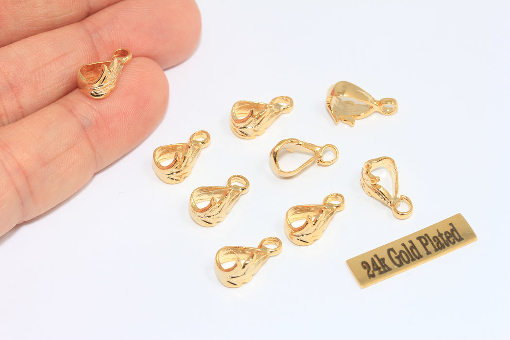 6x10mm 24 Ayar Parlak Altın Kolye Ucu, Sıkıştırma Ucu, Yaprak MLS1048