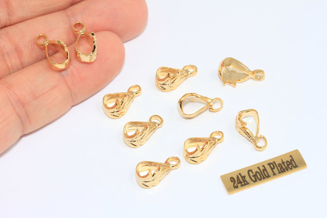 6x10mm 24 Ayar Parlak Altın Kolye Ucu, Sıkıştırma Ucu, Yaprak MLS1048