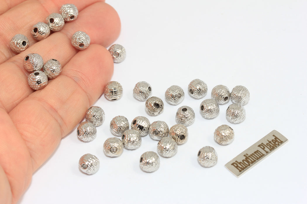 7mm Rhodium Plated Ball Beads, Round Ball Pendant, MLS377