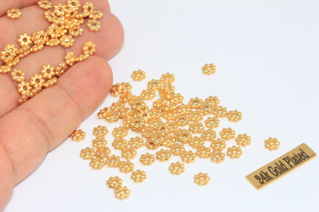 5,5mm 24k Matt Gold Snowflake Connector Beads, Flower Beads MLS59