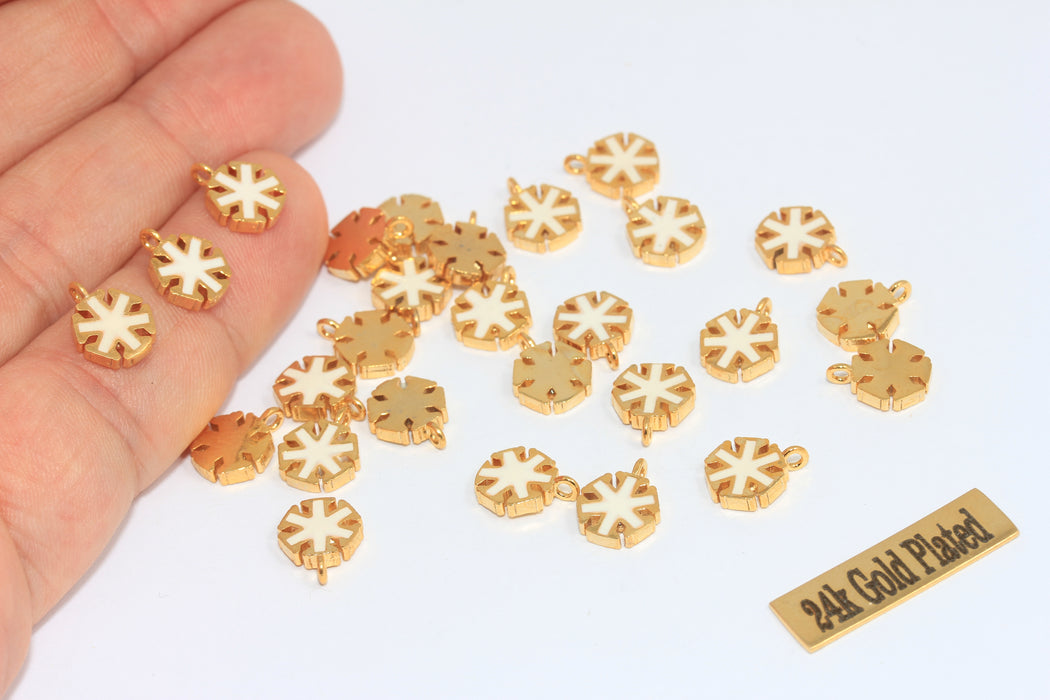 Ciondolo a forma di fiocco di neve in oro lucido 24k, 8x10 mm, MLS98