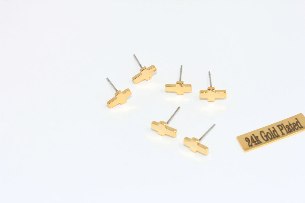 5x9mm 24 Ayar Parlak Altın Haç Küpeler, Haç Küpeler, Minimalist Altın Haç Küpeler, Zarif Küpeler, Altın Kaplama Bulgular, TSE, MLS904