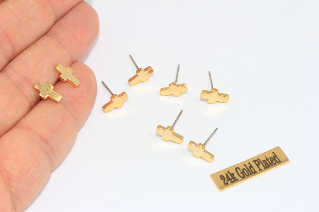 5x9mm 24 Ayar Parlak Altın Haç Küpeler, Haç Küpeler, Minimalist Altın Haç Küpeler, Zarif Küpeler, Altın Kaplama Bulgular, TSE, MLS904