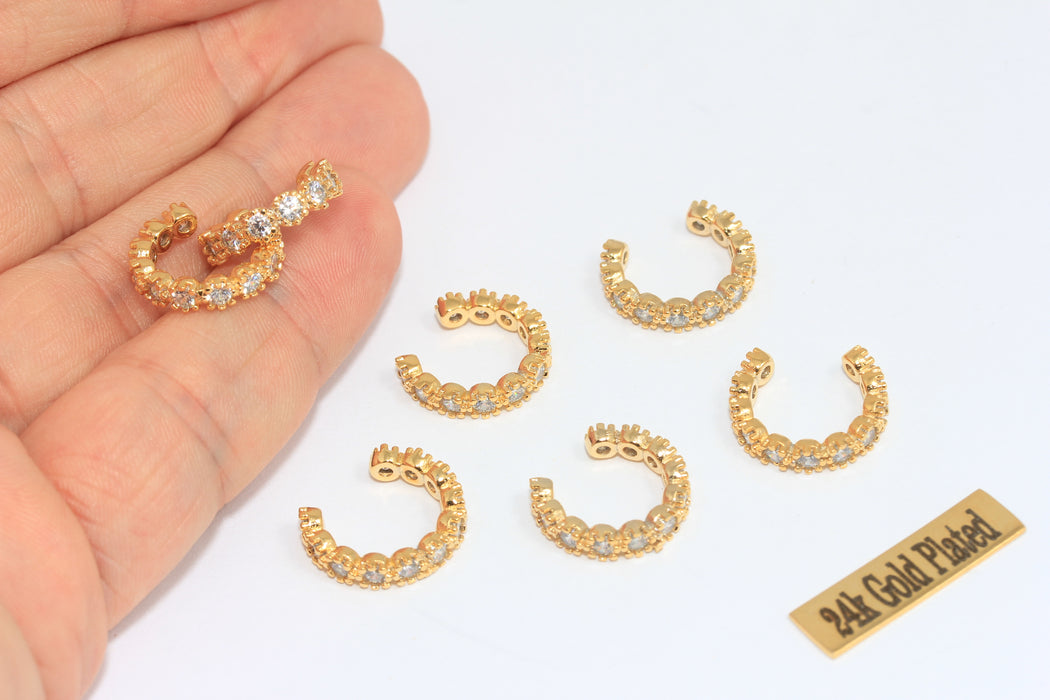 17mm 24k Shiny Gold Micro Pave Ear Cuffs, Dainty Ear Cuffs, MLS448