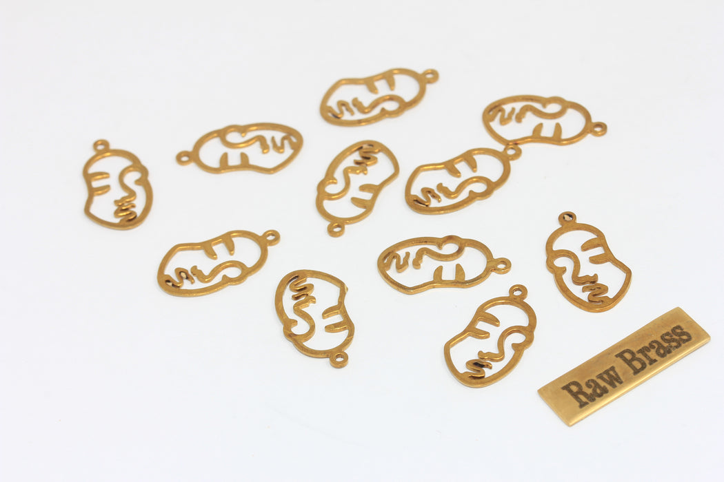 11x20mm Raw Brass Face Charms, Wire Charms, Outline Charm, MLS793