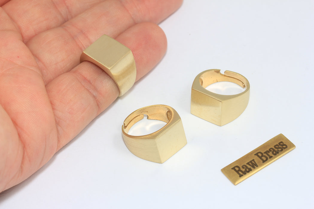 16-17 mm Ham Pirinç Kare Yüzükler, El Yapımı Kare Yüzükler, SLM998