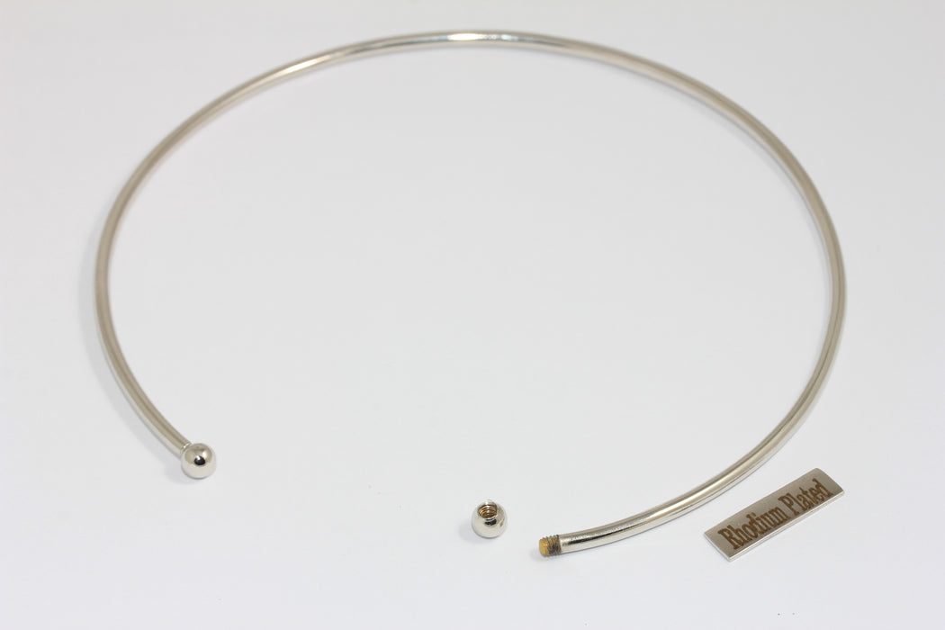 3mm Rhodium Plated Wire Choker Necklace, Ball Choker Necklace Cuff, Opening Screw Ball Choker, Wire Neck Cuff Necklace, CHK649-4