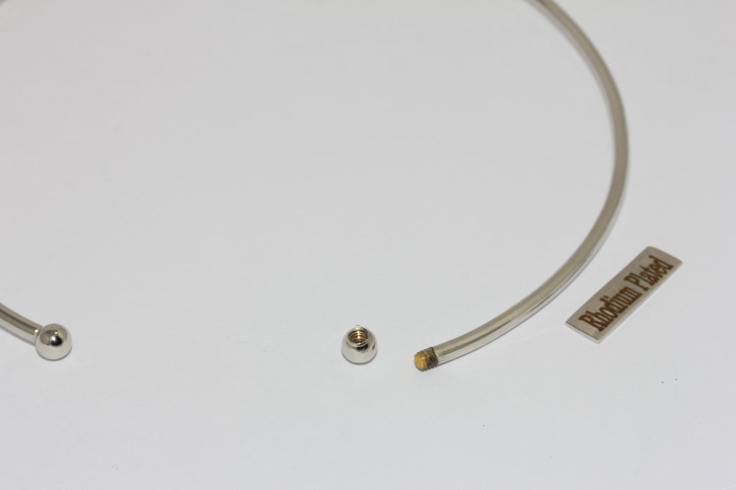 3mm Rhodium Plated Wire Choker Necklace, Ball Choker Necklace Cuff, Opening Screw Ball Choker, Wire Neck Cuff Necklace, CHK649-4