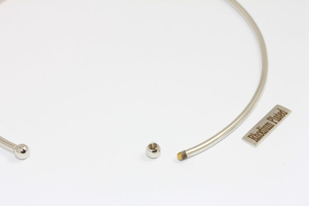 3mm Rhodium Plated Wire Choker Necklace, Ball Choker Necklace Cuff, Opening Screw Ball Choker, Wire Neck Cuff Necklace, CHK649-4