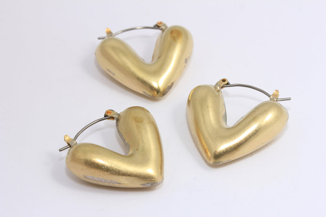 26x27mm Raw Brass Heart Hoops, Brass Lever Back Earrings, Cute Heart Shaped Earrings, Brass Earring Clasps, BXB444