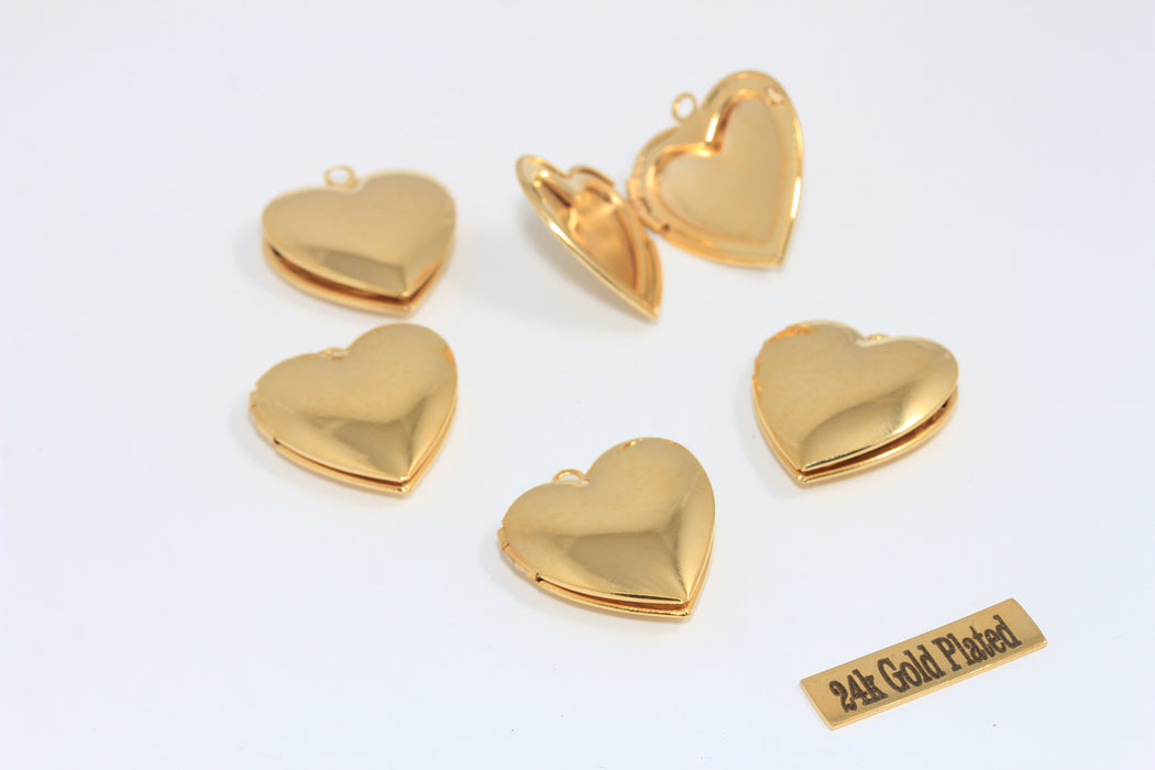 23x25mm 24k Shiny Gold Engraving Heart Shaped Locket Pendant, Heart Medallion, CHK713-6
