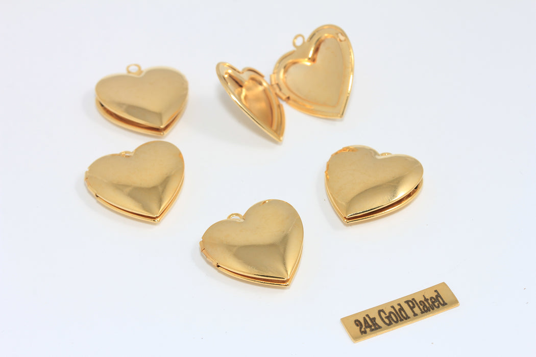 23x25mm 24k Shiny Gold Engraving Heart Shaped Locket Pendant, Heart Medallion, CHK713-6
