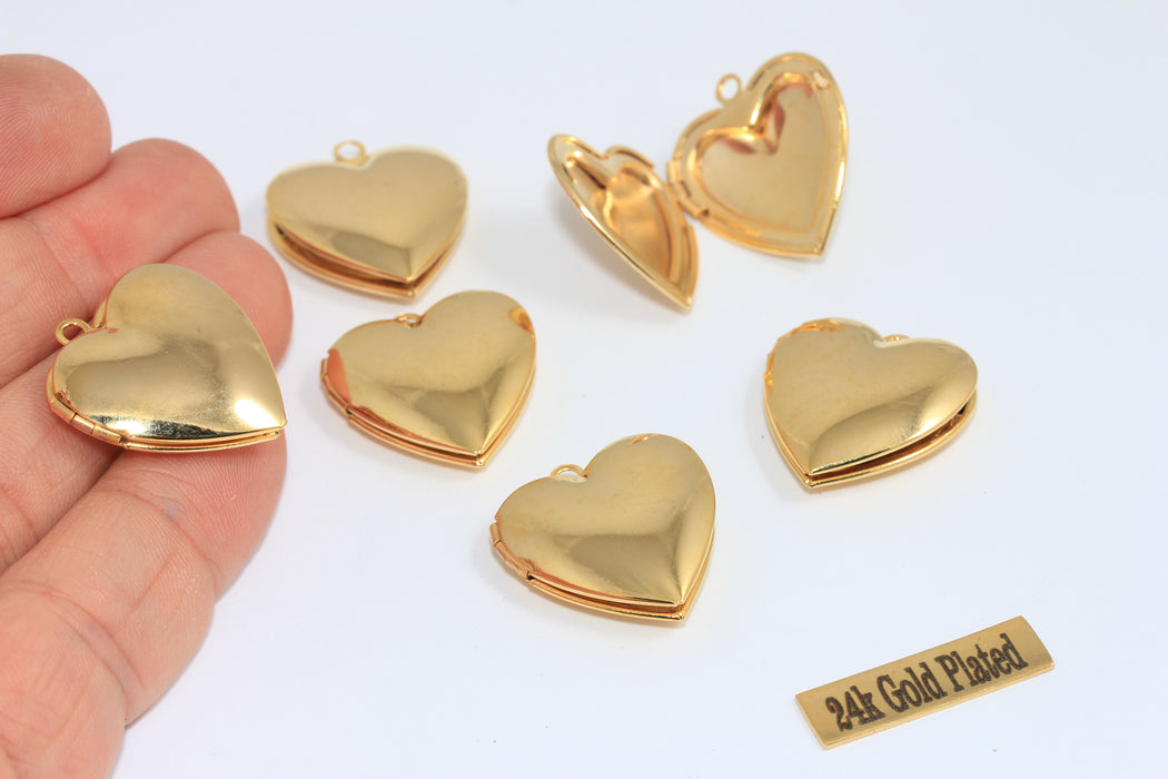 23x25mm 24k Shiny Gold Engraving Heart Shaped Locket Pendant, Heart Medallion, CHK713-6