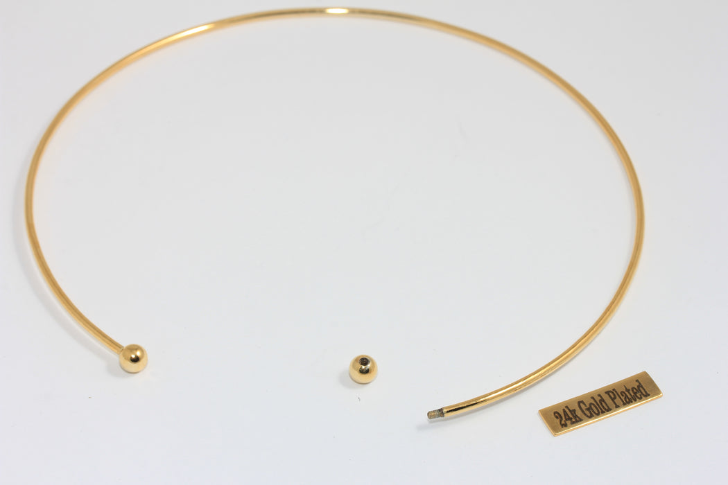 2mm 24k Shiny Gold Wire Choker Necklace, Ball Choker Necklace Cuff, Opening Screw Ball Choker, Wire Neck Cuff Necklace, BXB342-5