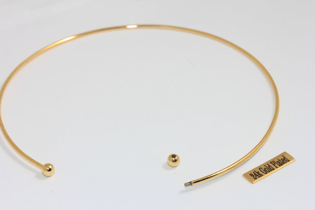 2mm 24k Shiny Gold Wire Choker Necklace, Ball Choker Necklace Cuff, Opening Screw Ball Choker, Wire Neck Cuff Necklace, BXB342-5