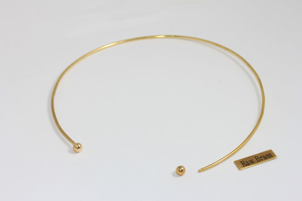 2mm Raw Brass Wire Choker Necklace, Ball Choker Necklace Cuff, Opening Screw Ball Choker, Wire Neck Cuff Necklace, BXB371-5