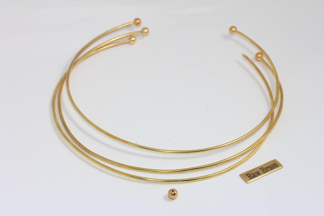 2mm Raw Brass Wire Choker Necklace, Ball Choker Necklace Cuff, Opening Screw Ball Choker, Wire Neck Cuff Necklace, BXB371-5