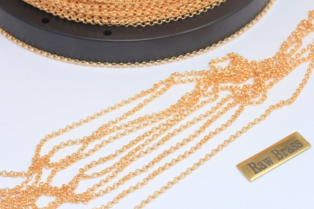 2mm Raw Brass Rolo Chain, Soldered Chain, Bulk Lot Chain, Belcher Chain, Raw Brass Findings,