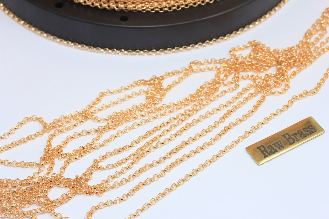 2mm Raw Brass Rolo Chain, Soldered Chain, Bulk Lot Chain, Belcher Chain, Raw Brass Findings,