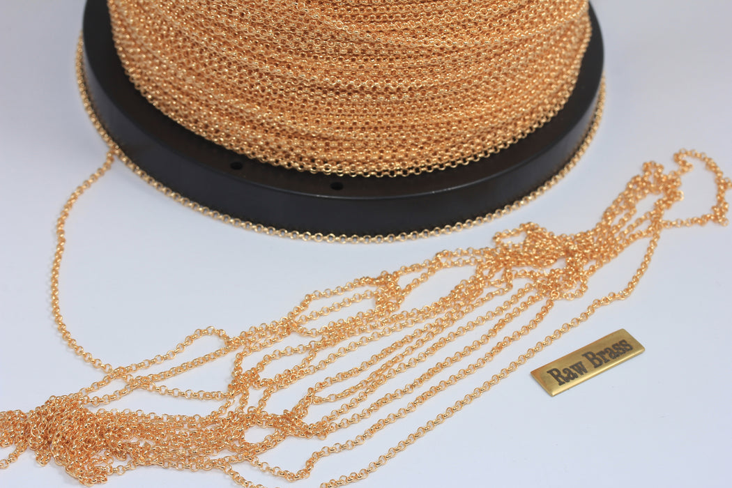 2mm Raw Brass Rolo Chain, Soldered Chain, Bulk Lot Chain, Belcher Chain, Raw Brass Findings,