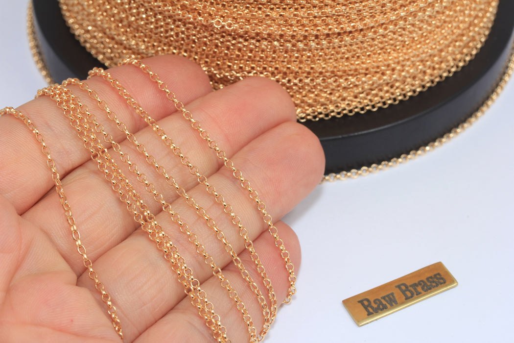 2mm Raw Brass Rolo Chain, Soldered Chain, Bulk Lot Chain, Belcher Chain, Raw Brass Findings,