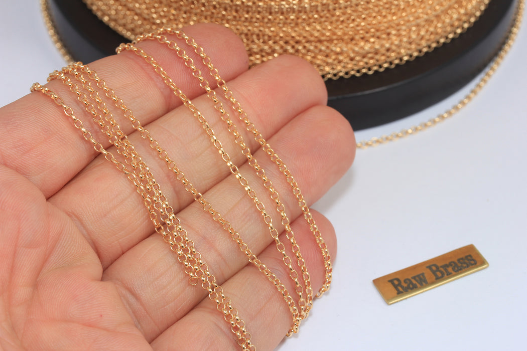 2mm Raw Brass Rolo Chain, Soldered Chain, Bulk Lot Chain, Belcher Chain, Raw Brass Findings,