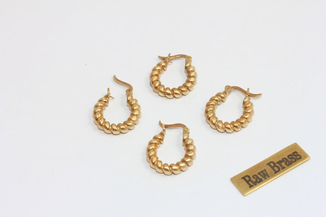 15,5mm Raw Brass Hoop Earrings, Small Braided Hoops, KDR10