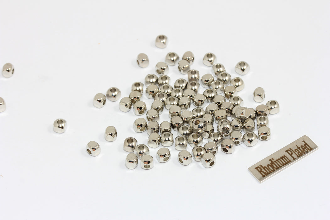 4mm Rhodium Plated Cube Beads, Spacer Beads, Cube Charms, AE114