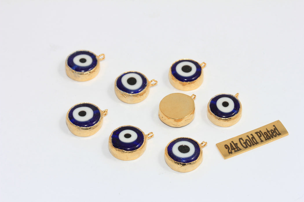 12 mm 24 ayar Parlak Altın Nazar Boncuğu, Mavi Nazar Boncuğu Tılsımları, Damla Nazar Boncuğu Emaye Tılsımlar, XP260