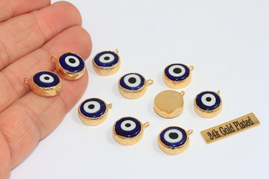 12 mm 24 ayar Parlak Altın Nazar Boncuğu, Mavi Nazar Boncuğu Tılsımları, Damla Nazar Boncuğu Emaye Tılsımlar, XP260