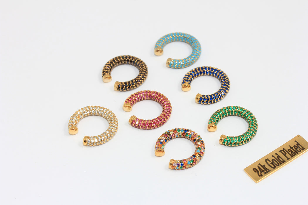 16 mm Rodyum Kaplamalı CZ Mikro Taşlı Kulak Manşetleri, Zarif Kulak Manşetleri, Turkuaz Taşlı Mikro Taşlı Kulak Manşeti, Gümüş Kaplama Küpeler, MLS688