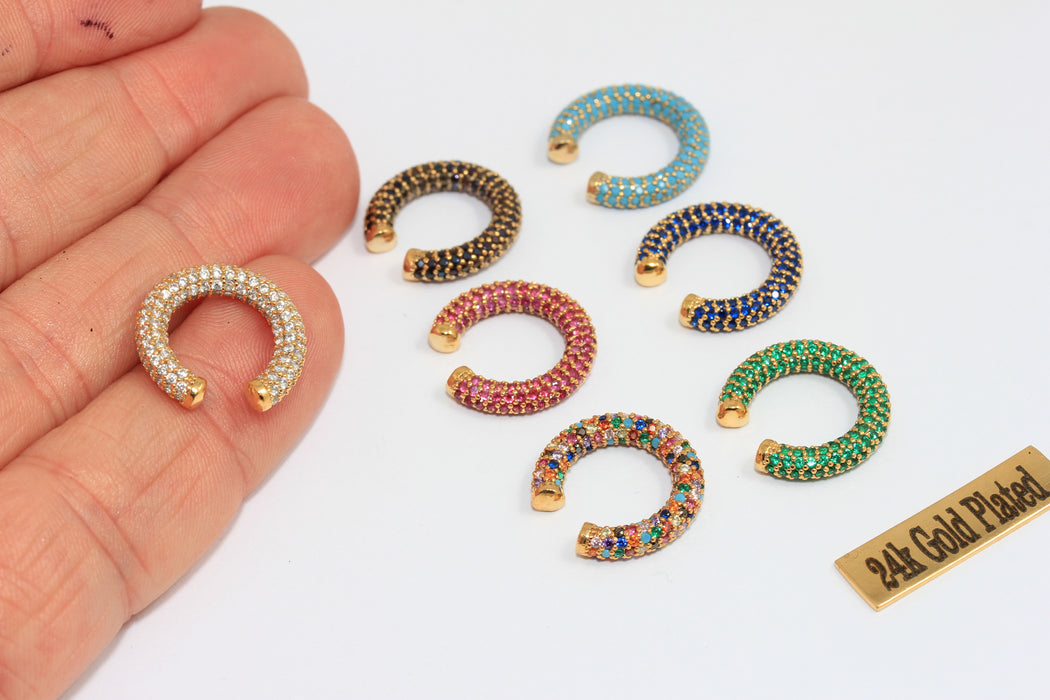 16 mm Rodyum Kaplamalı CZ Mikro Taşlı Kulak Manşetleri, Zarif Kulak Manşetleri, Turkuaz Taşlı Mikro Taşlı Kulak Manşeti, Gümüş Kaplama Küpeler, MLS688